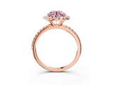 Rose gold Fancy Pink Round  Cut Halo Diamond Engagement Ring with Pave Band and Four-Prong Setting_3