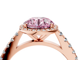 Rose gold Fancy Pink Round  Cut Halo Diamond Engagement Ring with Pave Band and Four-Prong Setting_4