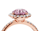 Rose gold Fancy Pink Round  Cut Halo Diamond Engagement Ring with Pave Band and Four-Prong Setting_4