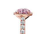 Rose gold Fancy Pink Round  Cut Halo Diamond Engagement Ring with Pave Band and Four-Prong Setting_5