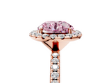 Rose gold Fancy Pink Round  Cut Halo Diamond Engagement Ring with Pave Band and Four-Prong Setting_5