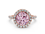 Rose gold Fancy Pink Round  Cut Halo Diamond Engagement Ring with Pave Band and Four-Prong Setting