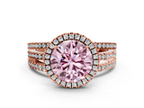 Rose gold Fancy Pink Round  Cut Halo Diamond Engagement Ring with Split Shank and Four-Prong Setting