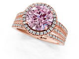 Rose gold Fancy Pink Round  Cut Halo Diamond Engagement Ring with Split Shank and Four-Prong Setting_1
