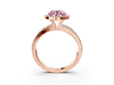 Rose gold Fancy Pink Round  Cut Halo Diamond Engagement Ring with Split Shank and Four-Prong Setting_3