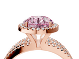 Rose gold Fancy Pink Round  Cut Halo Diamond Engagement Ring with Split Shank and Four-Prong Setting_4