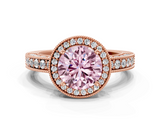 Rose gold Fancy Pink Round  Cut Halo Diamond Pave Band Ring with Four-Prong Setting