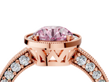 Rose gold Fancy Pink Round  Cut Halo Diamond Pave Band Ring with Four-Prong Setting_4
