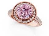 Rose gold Fancy Pink Round  Cut Halo Diamond Pave Band with Four-Prong Setting