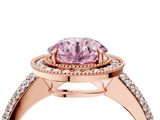 Rose gold Fancy Pink Round  Cut Halo Diamond Pave Band with Four-Prong Setting_3