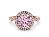 Rose gold Fancy Pink Round Cut Halo Diamond Pave Band with Prong Setting