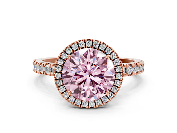 Rose gold Fancy Pink Round Cut Halo Diamond Pave Band with Prong Setting
