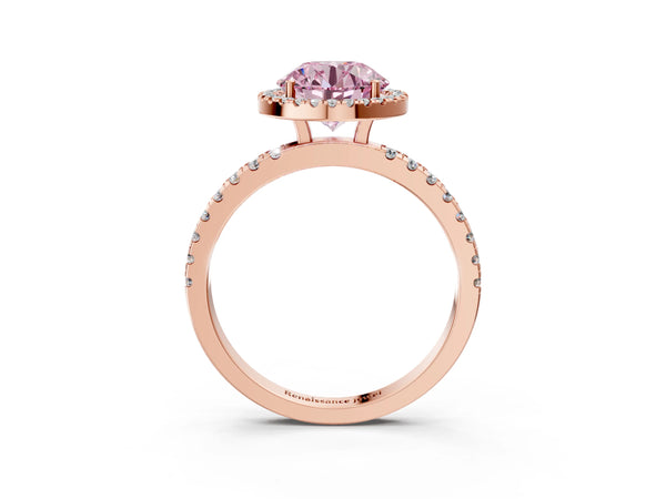 Rose gold Fancy Pink Round Cut Halo Diamond Pave Band with Prong Setting
