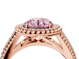 Rose gold Fancy Pink Round Cut Halo Diamond Ring with Beaded Split Shank and Four-Prong Setting_4