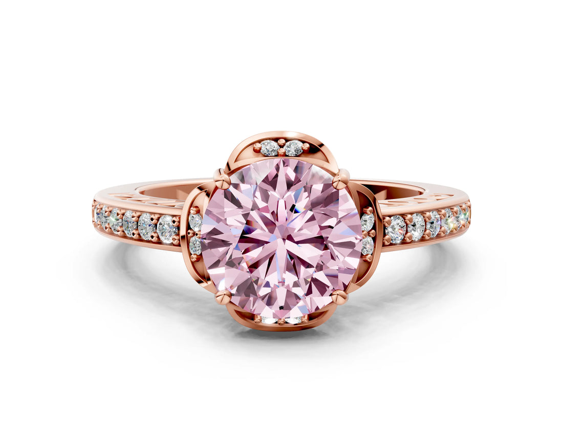 Rose gold Fancy Pink Round  Cut Halo Diamond Ring with Channel Set Band and Four-Prong Setting_28