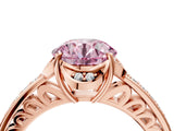 Rose gold Fancy Pink Round  Cut Halo Diamond Ring with Channel Set Band and Four-Prong Setting_32