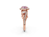Rose gold Fancy Pink Round Cut Halo Diamond Ring with Milgrain and Bezel Accents on a Split Shank Band_14