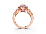 Rose gold Fancy Pink Round Cut Halo Diamond Ring with Milgrain and Bezel Accents on a Split Shank Band_15