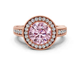 Rose gold Fancy Pink Round  Cut Halo Diamond Ring with Pavé Band and Four-Prong Setting_29