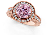 Rose gold Fancy Pink Round  Cut Halo Diamond Ring with Pavé Band and Four-Prong Setting_30