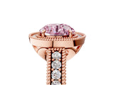 Rose gold Fancy Pink Round  Cut Halo Diamond Ring with Pavé Band and Four-Prong Setting_34