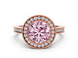Rose gold Fancy Pink Round  Cut Halo Diamond Ring with Pavé Band and Milgrain Prong Setting_32