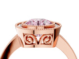 Rose gold Fancy Pink Round  Cut Halo Diamond Ring with Pavé Band and Milgrain Prong Setting_36