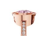 Rose gold Fancy Pink Round  Cut Halo Diamond Ring with Pavé Band and Milgrain Prong Setting_37