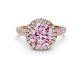 Rose gold Fancy Pink Round Cut Halo Diamond Ring with Pavé Band