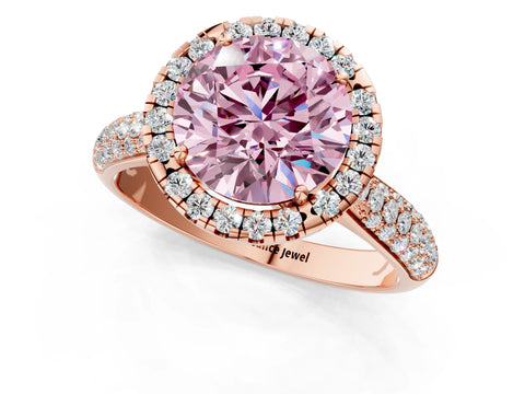 Rose gold Fancy Pink Round Cut Halo Diamond Ring with Pavé Band_1
