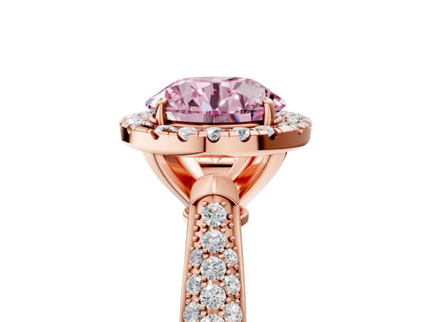 Rose gold Fancy Pink Round Cut Halo Diamond Ring with Pavé Band_5