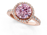 Rose gold Fancy Pink Round  Cut Halo Diamond Ring with Pave Band and Four-Prong Setting_1
