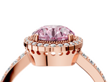 Rose gold Fancy Pink Round  Cut Halo Diamond Ring with Pave Band and Four-Prong Setting_4