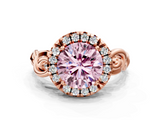 Rose gold Fancy Pink Round  Cut Halo Diamond Ring with Scrollwork Band and Four-Prong Setting