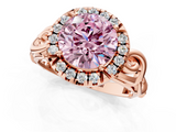 Rose gold Fancy Pink Round  Cut Halo Diamond Ring with Scrollwork Band and Four-Prong Setting_1