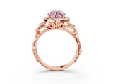 Rose gold Fancy Pink Round  Cut Halo Diamond Ring with Scrollwork Band and Four-Prong Setting_3