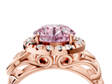 Rose gold Fancy Pink Round  Cut Halo Diamond Ring with Scrollwork Band and Four-Prong Setting_4