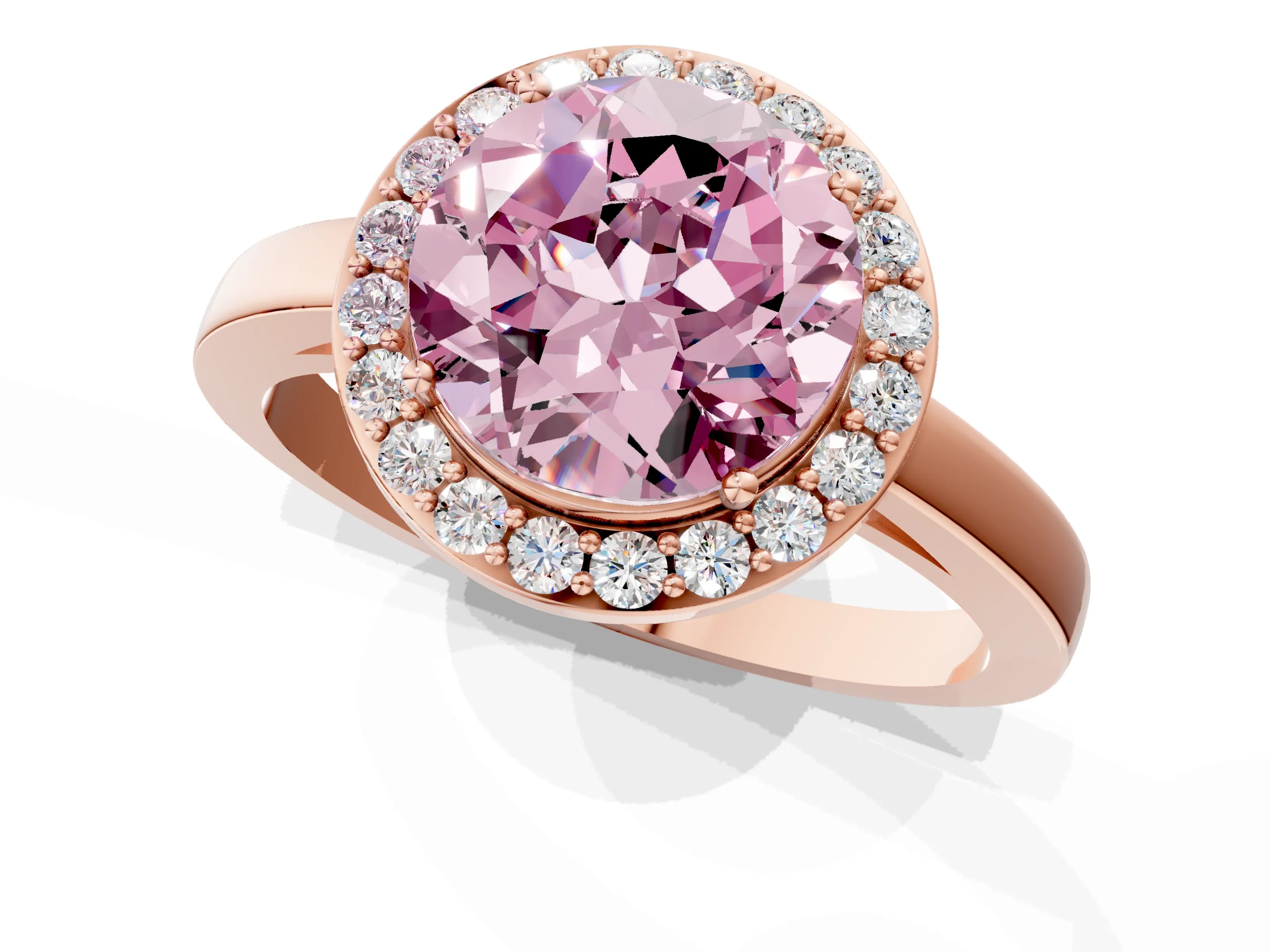Rose gold Fancy Pink Round Cut Halo Diamond Ring with Solitaire Band and Prong Setting_1