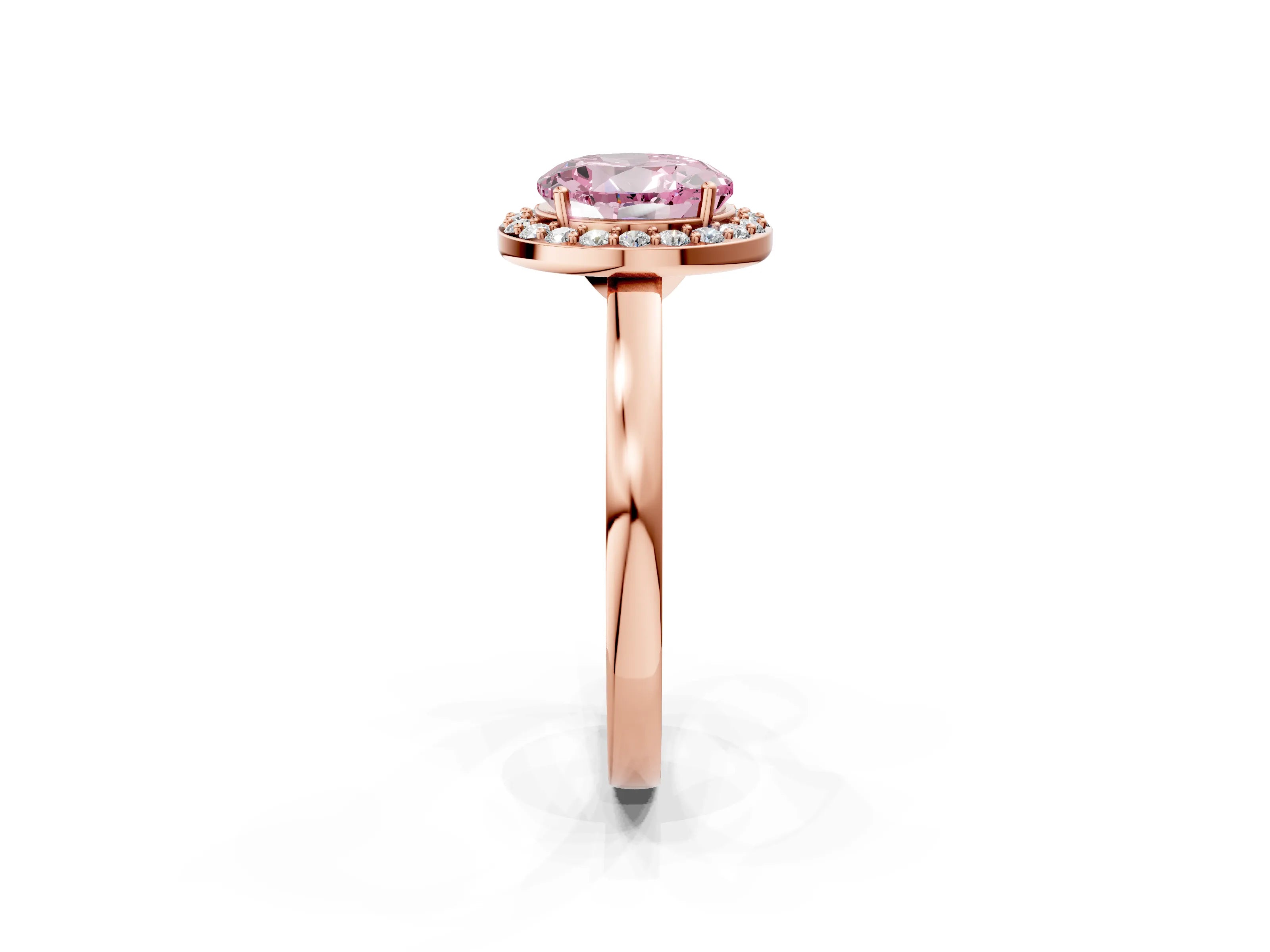 Rose gold Fancy Pink Round Cut Halo Diamond Ring with Solitaire Band and Prong Setting_2