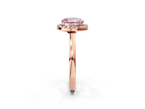 Rose gold Fancy Pink Round Cut Halo Diamond Ring with Solitaire Band and Prong Setting_2