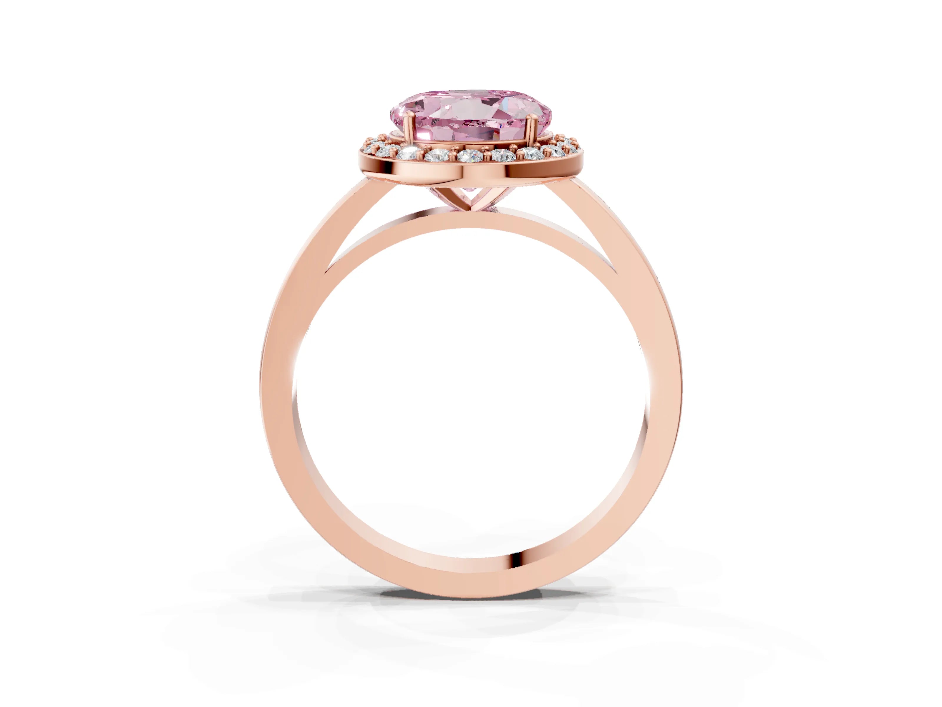 Rose gold Fancy Pink Round Cut Halo Diamond Ring with Solitaire Band and Prong Setting_3