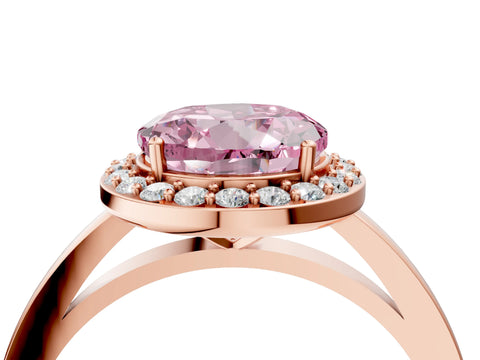 Rose gold Fancy Pink Round Cut Halo Diamond Ring with Solitaire Band and Prong Setting_4