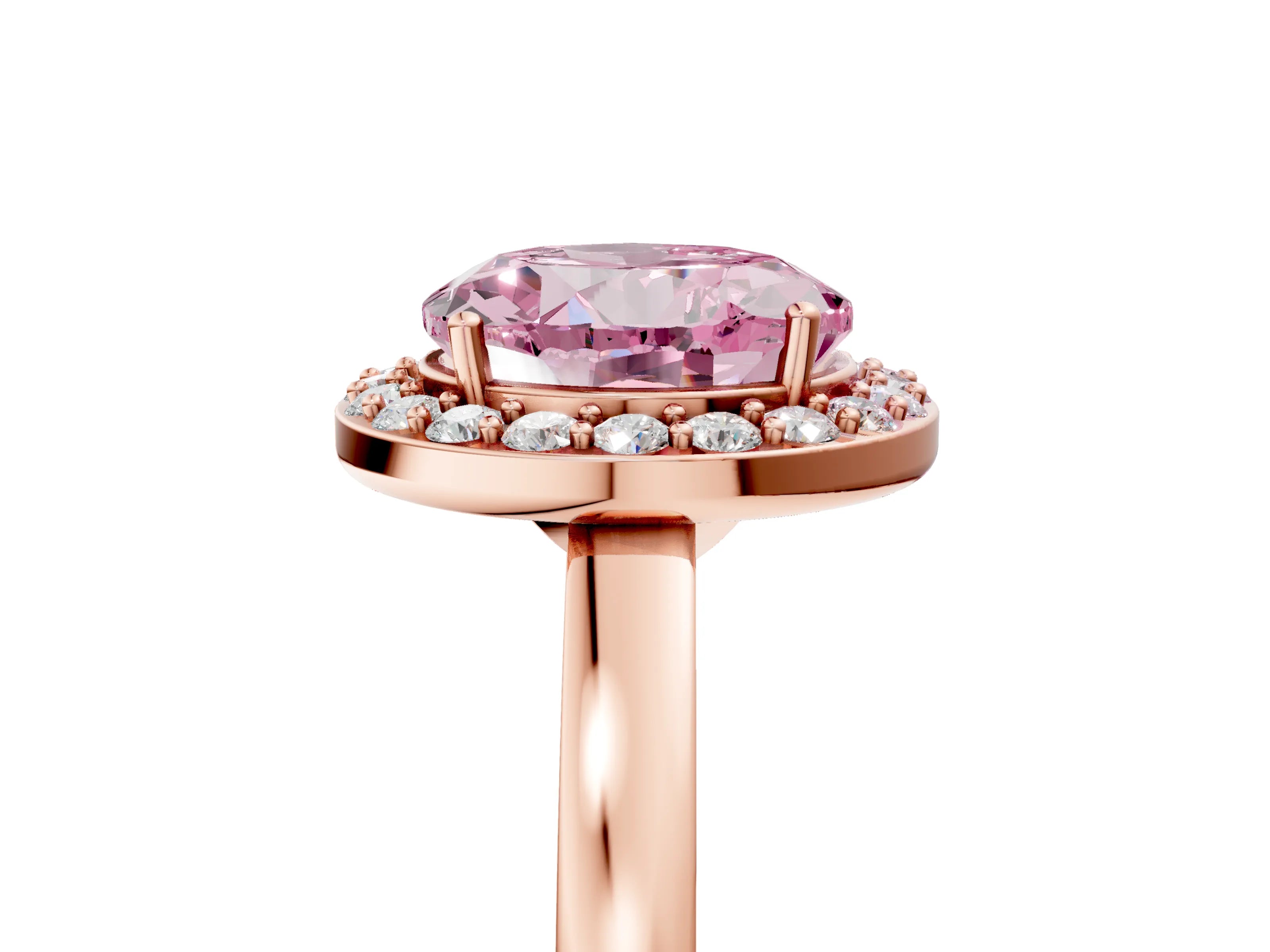 Rose gold Fancy Pink Round Cut Halo Diamond Ring with Solitaire Band and Prong Setting_5