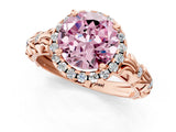 Rose gold Fancy Pink Round Cut Halo Diamond Solitaire with Filigree Band and Four-Prong Setting_1