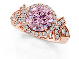 Rose gold Fancy Pink Round Cut Halo Diamond Split Shank Engagement Ring with Four-Prong Setting_1