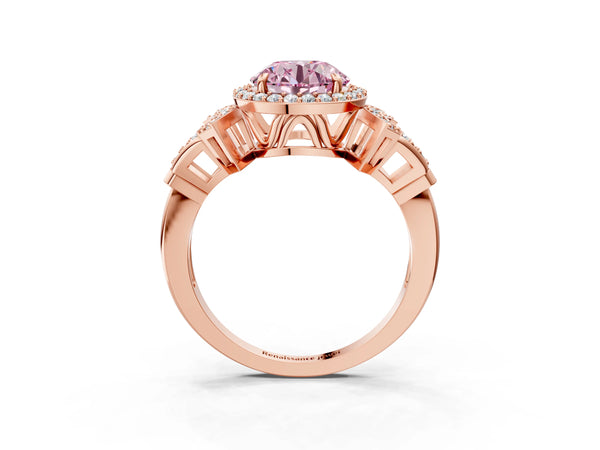 Rose Gold Round Halo Engagement Ring Setting for Fancy Pink Center with Arched Pave