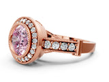 Rose gold Fancy Pink Round Cut Halo Diamond Split Shank Pave Ring
