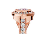 Rose gold Fancy Pink Round Cut Halo Diamond Split Shank Pave Ring_5