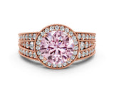 Rose gold Fancy Pink Round Cut Halo Diamond Split Shank Ring with Prong Setting
