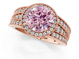 Rose gold Fancy Pink Round Cut Halo Diamond Split Shank Ring with Prong Setting_1